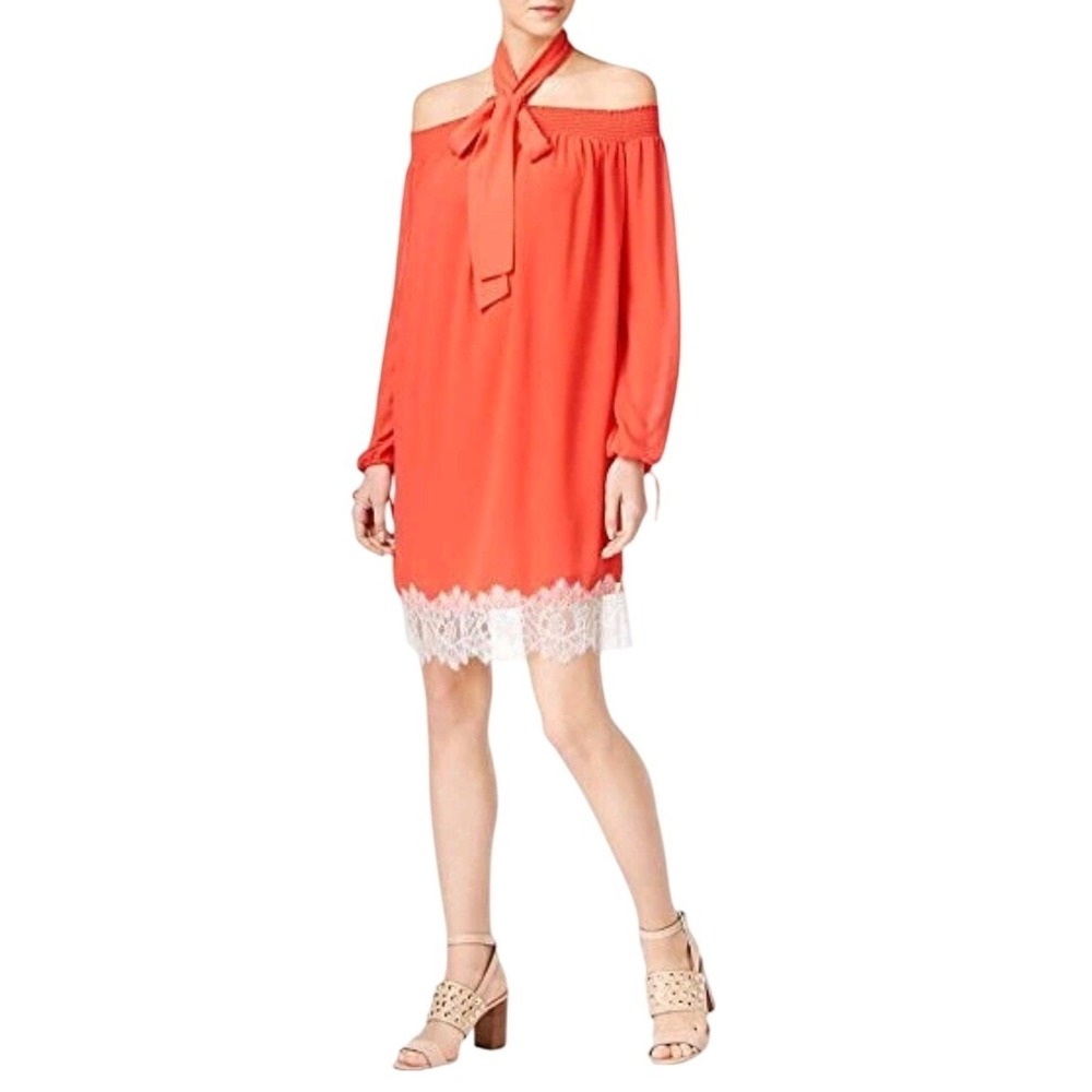 NEW Michael Michael Kors Sangria Off Shoulder Lace Trim Mini Dress NWT Size M